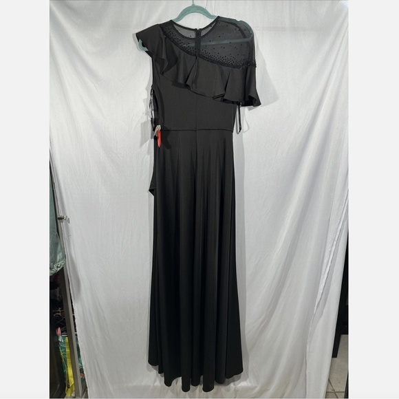 NWT $398 IEENA Mac Duggal [ 4 ] Asymmetric Beaded A-Line Gown‎ in Black #G1466 - Picture 10 of 16